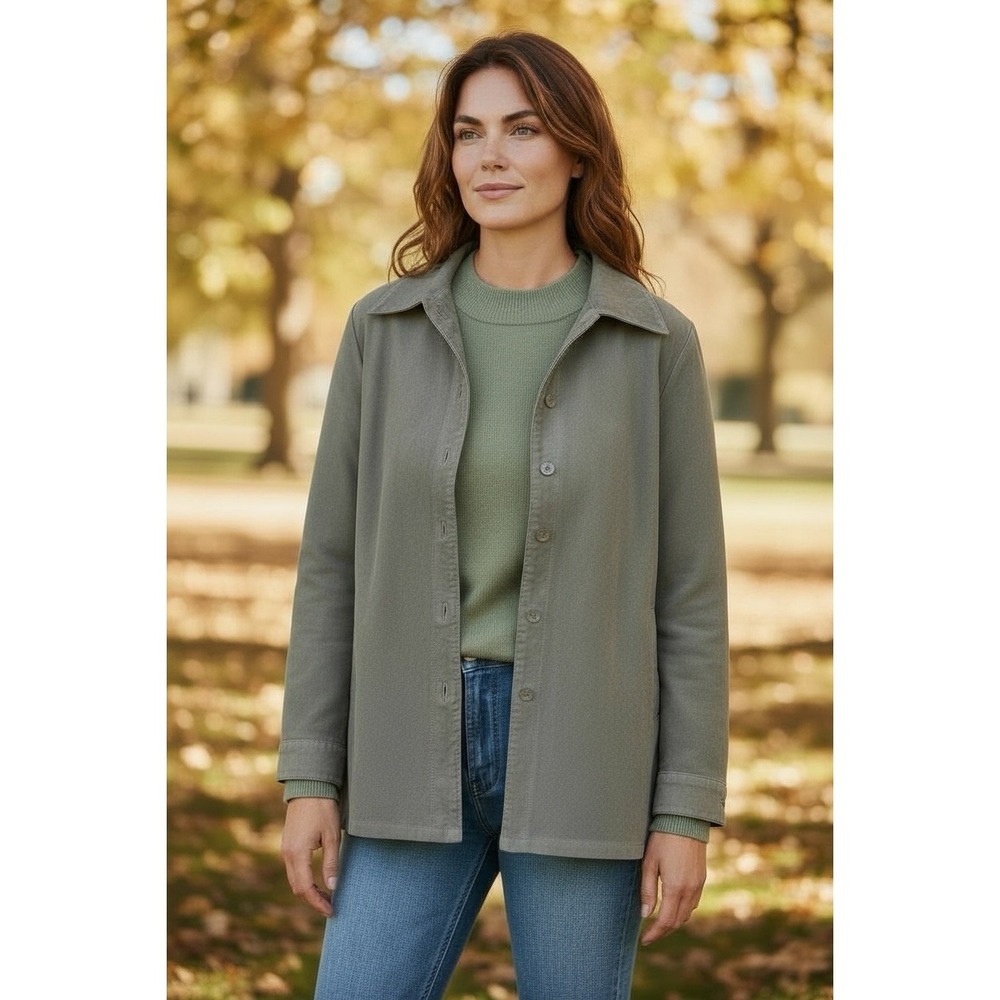 Drapers & Damons Suede Leather Jacket & Sweater Set Sage Green Small 2pc